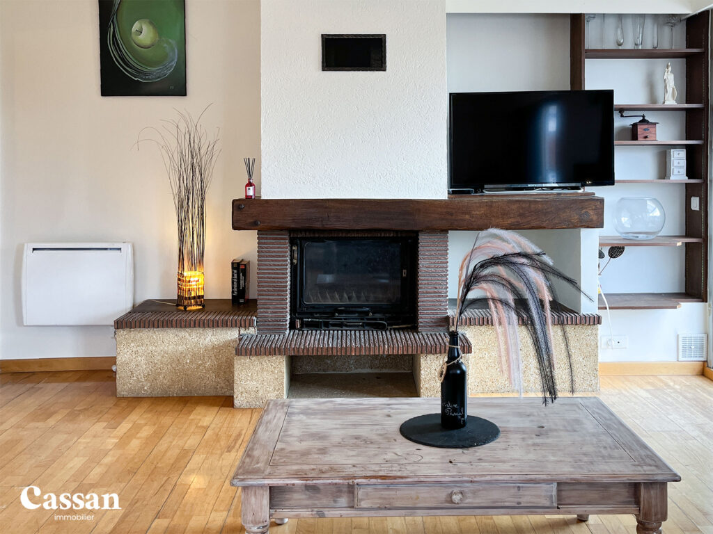 Séjour cheminée appartement à vendre Aurillac Cassan immobilier
