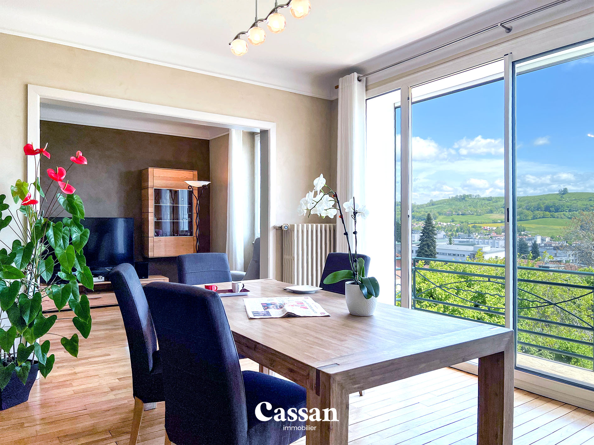 Séjour vue maison à vendre Aurillac Cassan immobilier