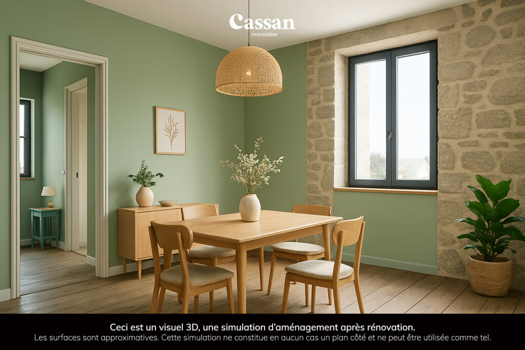 Visuel 3D salle à manger maison à vendre Saint-Julien-le-Pelèrin Cassan immobilier agence Immobilière