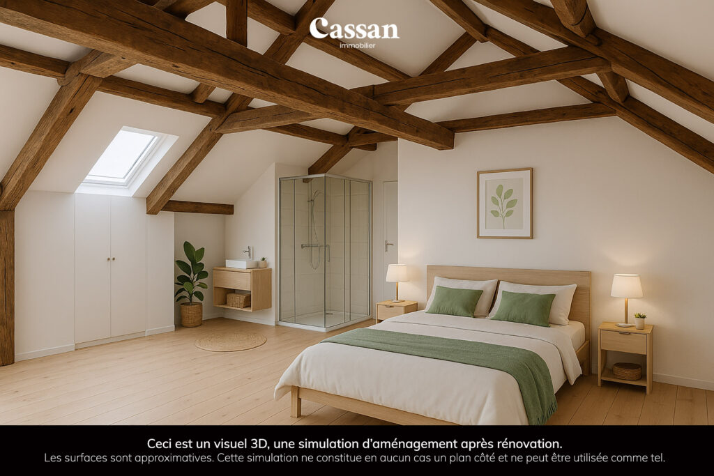 Visuel 3D comble maison à vendre Saint-Julien-le-Pelèrin Cassan immobilier agence Immobilière